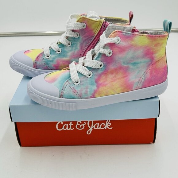 NIB Cat & Jack Toddler Girls Karma Zip Up High-Top Canvas Sneakers Tie Dye Sz 12 - Picture 4 of 6